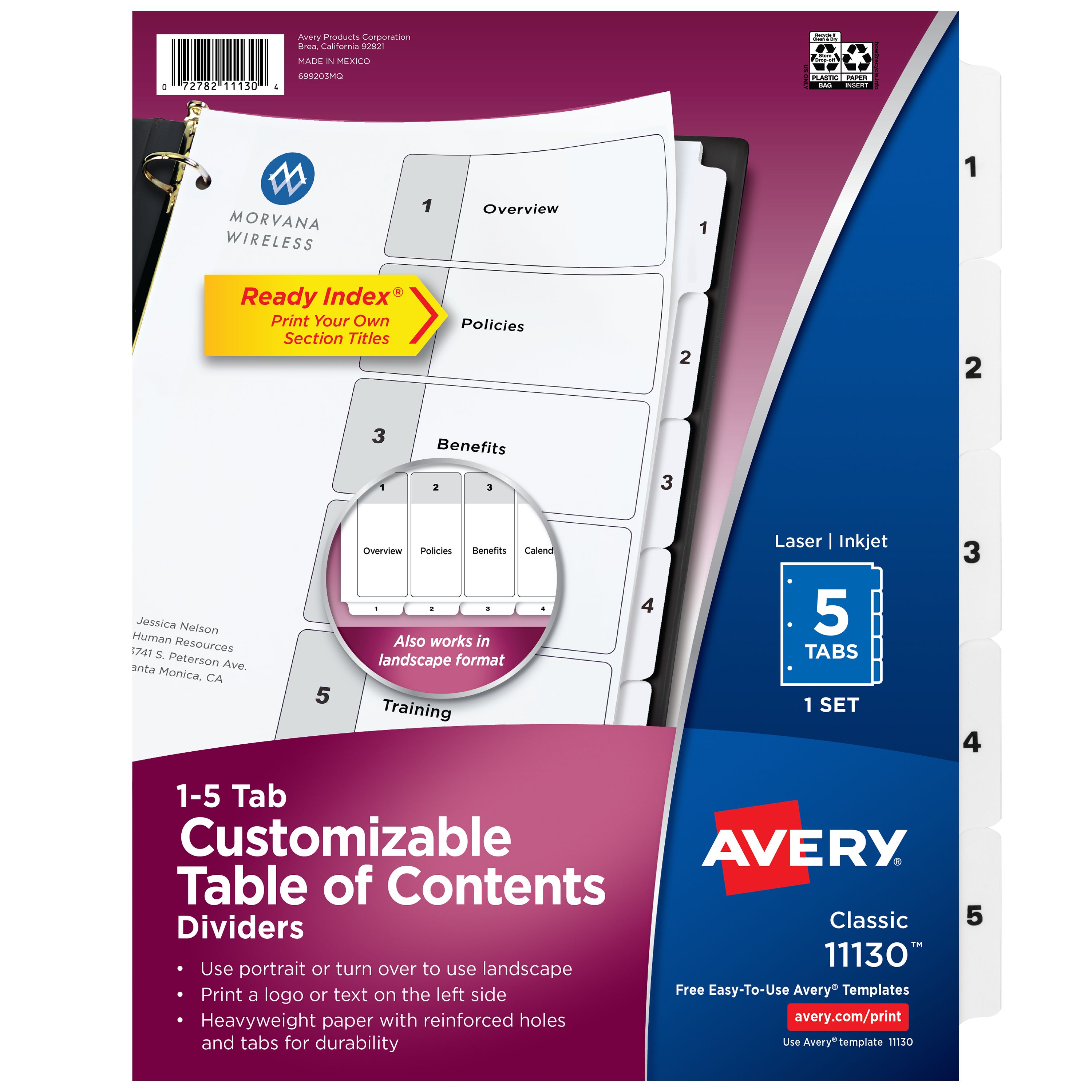 Ready Index® Dividers, 5 Tabs 11130 | Avery